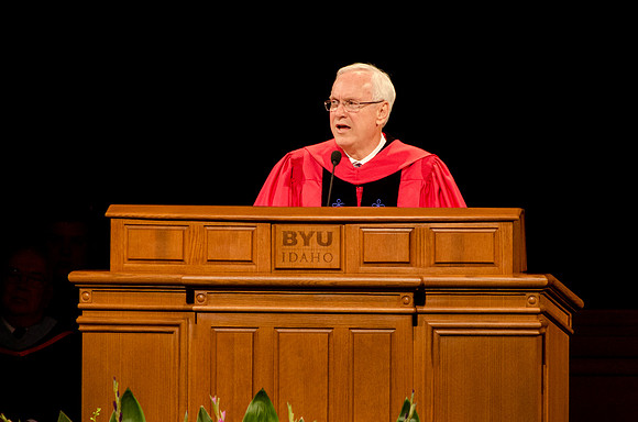 Elder Robert C. Gay of the First Quorum of the Seventy addresses students during the Commencement Ceremony. Photo by Erik Hill.