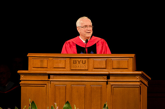Elder Robert C. Gay of the First Quorum of the Seventy addresses students during the Commencement Ceremony. Photo by Erik Hill.