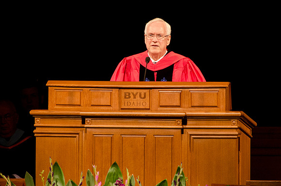 Elder Robert C. Gay of the First Quorum of the Seventy addresses students during the Commencement Ceremony. Photo by Erik Hill.
