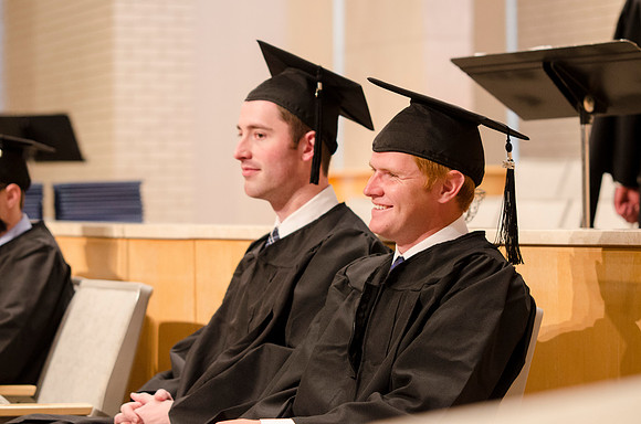 Physical Science and Engineering Convocation program participants wait on the stand. Photo by Erik Hill.