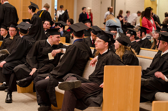 Graduates wait for Convocation to begin. Photo by Erik Hill.