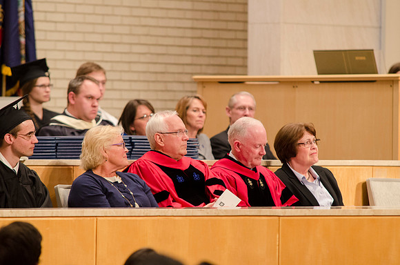 Elder Gay, President Clark and thier spouses wait for the Convocation ceremony to begin. Photo by Erik Hill