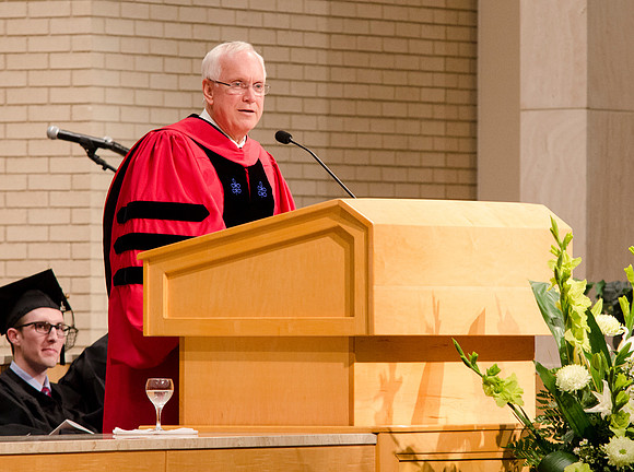 Elder Robert C. Gay of the first Quorum of the Seventy speaks during the College of Physical Science and Engineering Convocation. Photo by Erik Hill