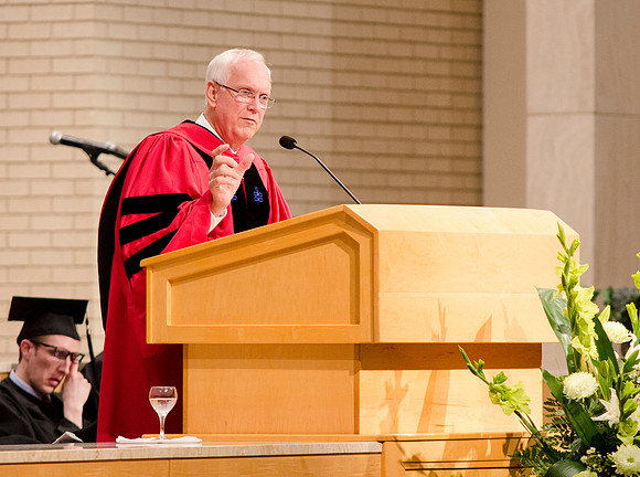 Elder Robert C. Gay of the first Quorum of the Seventy speaks during the College of Physical Science and Engineering Convocation. Photo by Erik Hill