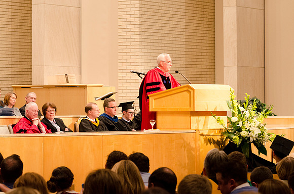 Elder Robert C. Gay of the first Quorum of the Seventy speaks during the College of Physical Science and Engineering Convocation. Photo by Erik Hill
