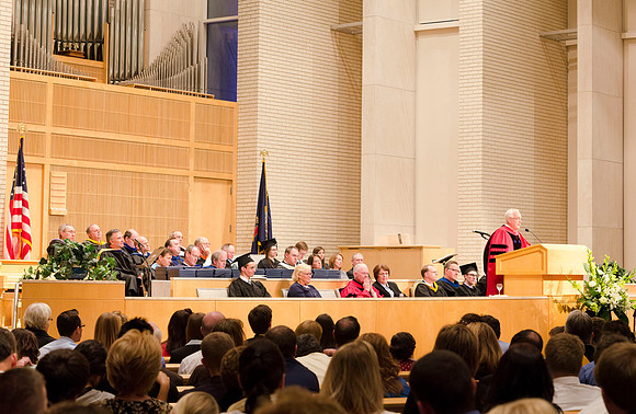 Elder Robert C. Gay of the first Quorum of the Seventy speaks during the College of Physical Science and Engineering Convocation. Photo by Erik Hill