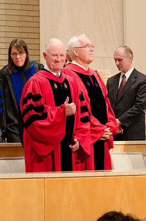 President Kim B. Clark gives a thumbs up to someone in the crowd. Photo by Erik Hill.
