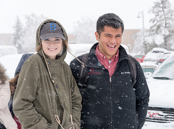 BYU-Idaho campus becomes a Winter Wonderland on graduation day. Alberto Cruz and Lindy Ludlow