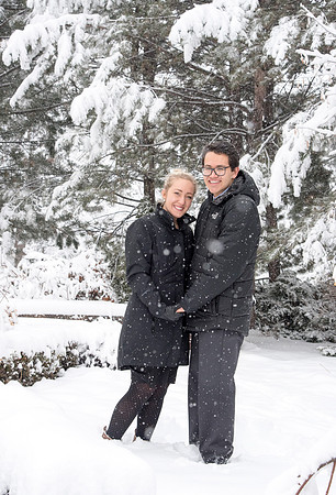 BYU-Idaho campus becomes a Winter Wonderland on graduation day. Carlos and Elizabeth Palomares stroll through the gardens.