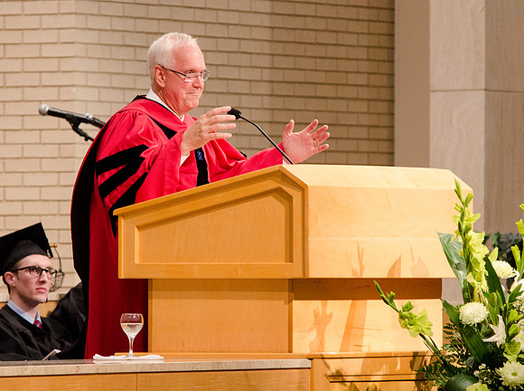 Elder Robert C. Gay of the first Quorum of the Seventy speaks during the College of Physical Science and Engineering Convocation. Photo by Erik Hill.