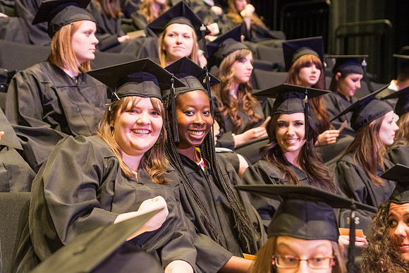 Students of the College of Performing and Visual Arts await their convocation ceremony before receiving their degrees.