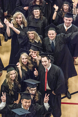 Graduates line up in the BYU-Idaho Center courts before the processional begins for Graduation at BYU-Idaho.