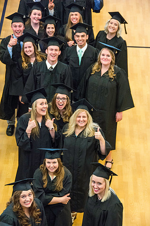 Graduates line up in the BYU-Idaho Center courts before the processional begins for Graduation at BYU-Idaho.