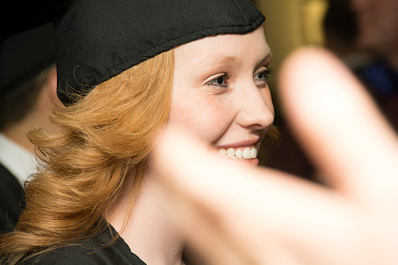 Graduates march in during the processional at the beginning of Graduation at BYU-Idaho.