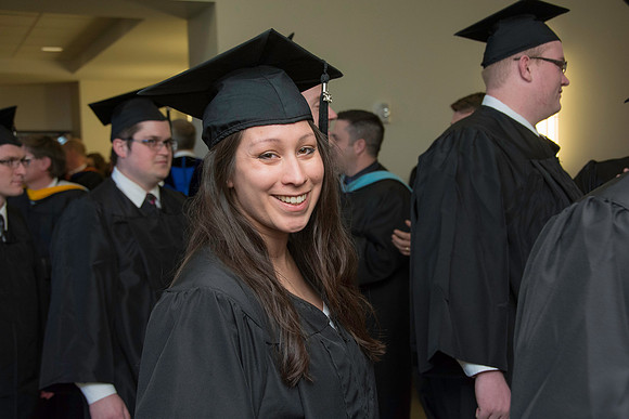 Graduates march in during the processional at the beginning of Graduation at BYU-Idaho.