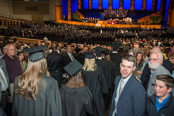 Graduates march in during the processional at the beginning of Graduation at BYU-Idaho.