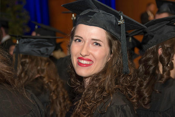 Graduation at BYU-Idaho. Abby Honda smiles at the camera.