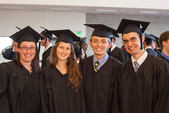 College of Physcial Science and Engineering graduates gather in the I-Center before the Commencement Ceremony begins.