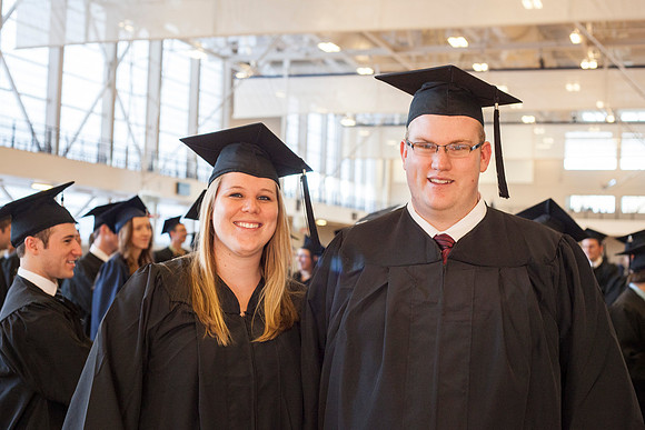 College of Physcial Science and Engineering graduates gather in the I-Center before the Commencement Ceremony begins.