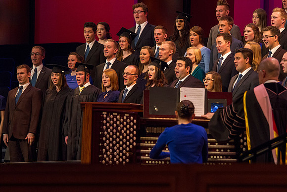 BYU-Idaho Collegiate Singers sing "Let Zion In Her Beauty Rise" during the April Commencement Ceremony.