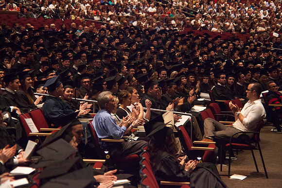 Family, friends and graduates celebrate in the BYU-Idaho during the Commencement Ceremony.