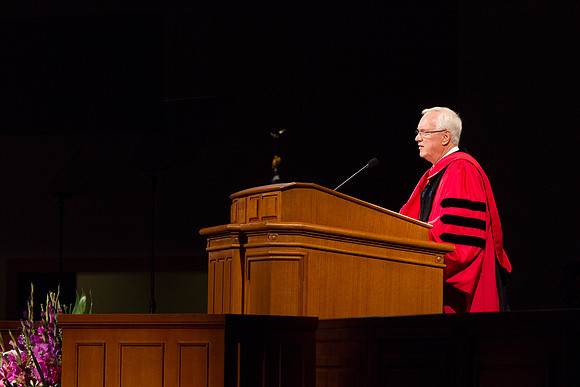 Elder Robert C. Gay of the First Quorum of the Seventy, speaks to the BYU-Idaho graduates during the 2015 April Commencement Ceremony.