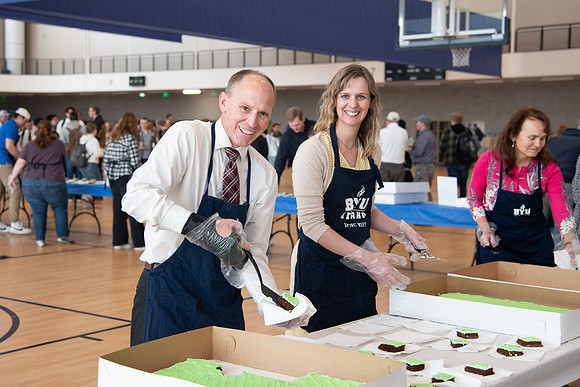Devotional attendees enjoy a brownie after Devo for Spring Fest.