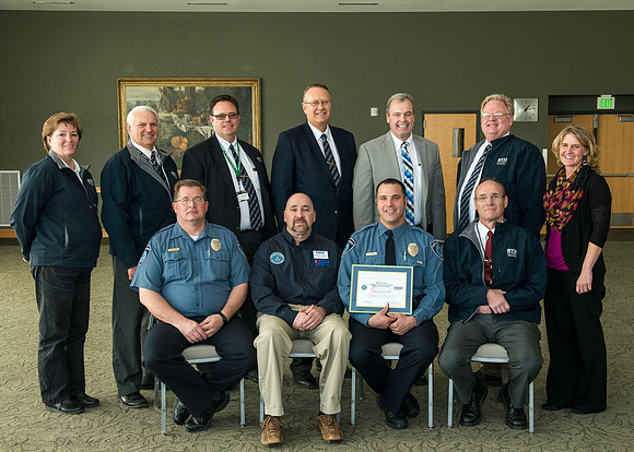 Safety and Security Office George Hames, Public Affairs Director for ESGR (Employer Support of The Guard and Reserve) award ceremony for Bryan Lyons.