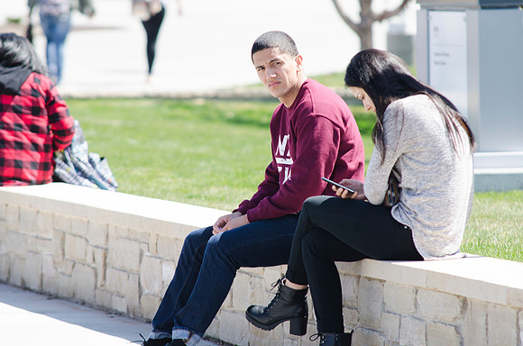 Spring semester 2015 begins with sunshine and blossoms. Students come back to school and look forward to summer in Rexburg. Photo by Erik Hill.