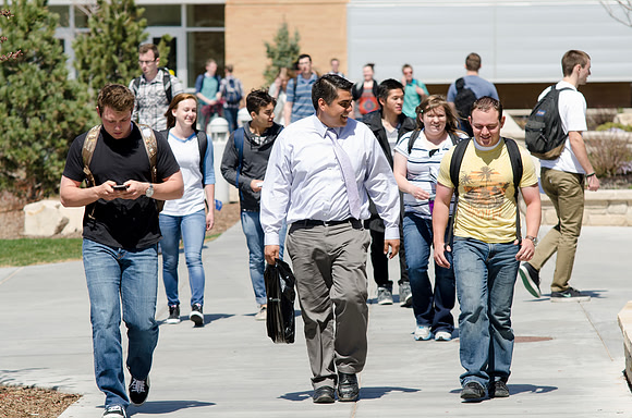 Spring semester 2015 begins with sunshine and blossoms. Students come back to school and look forward to summer in Rexburg. Photo by Erik Hill.