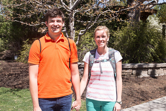 Spring semester 2015 begins with sunshine and blossoms. Students come back to school and look forward to summer in Rexburg. Photo by Erik Hill.