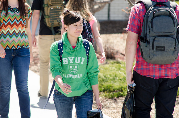 Spring semester 2015 begins with sunshine and blossoms. Students come back to school and look forward to summer in Rexburg. Photo by Erik Hill.
