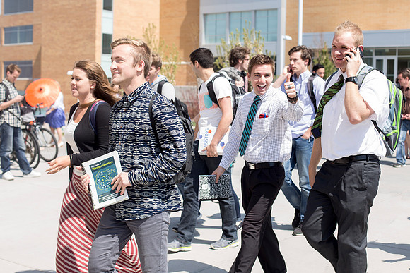 Students make their way into Devotional.