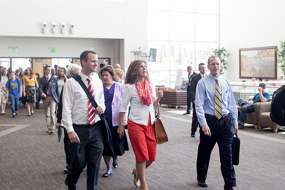 Students make their way into Devotional.