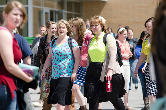 Students make their way into Devotional.