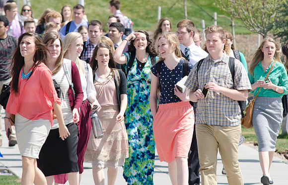 Students make their way into Devotional.