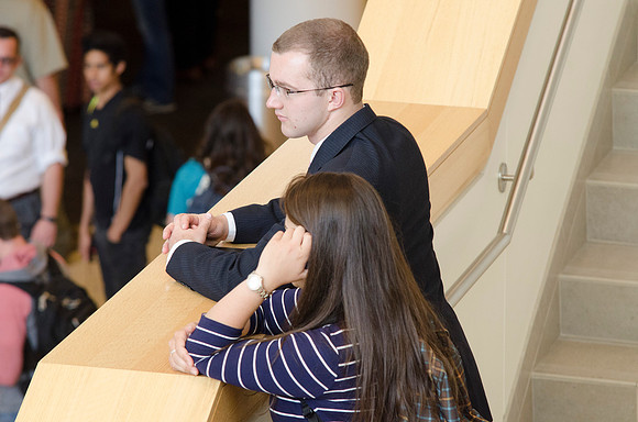 Students make their way into Devotional.