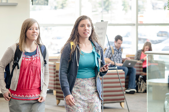 Students make their way to devotional.