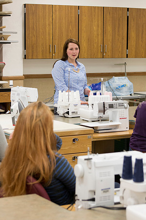 Students introduce themselves in Sister Julann Blake's sewing class.