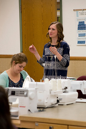 Students introduce themselves in Sister Julann Blake's sewing class.