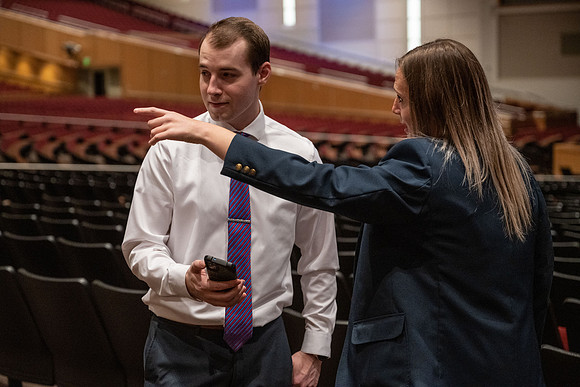 Photos for the usher training video in the BYU-Idaho Center.