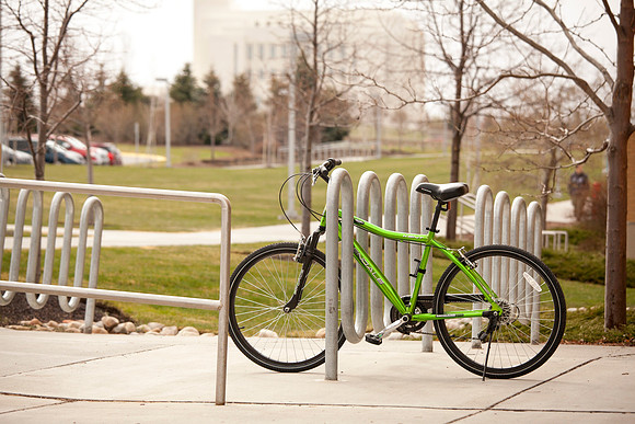 A bicycle outside of the Ricks Building.