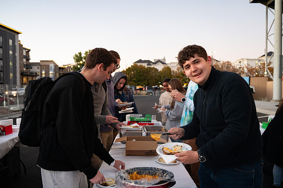 Students participating in the helping hands service night.