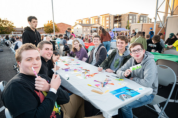 Students participating in the helping hands service night.