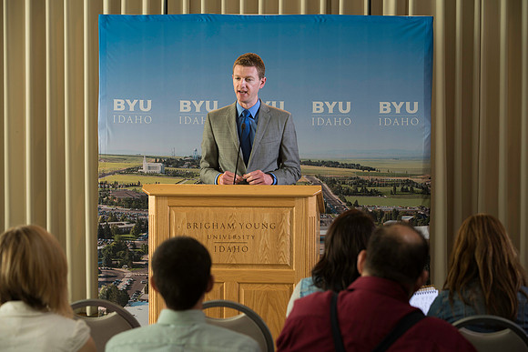 BYU-Idaho's new President, Clark G. Gilbert meets with the press. Marc Stevens opens up the press conference to the media for questions and answers.