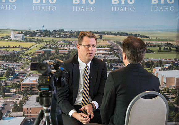 BYU-Idaho's new President, Clark G. Gilbert meets with the press. Marc Stevens opens up the press conference to the media for questions and answers.