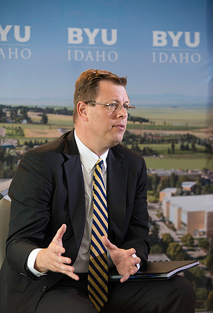 BYU-Idaho's new President, Clark G. Gilbert meets with the press. Marc Stevens opens up the press conference to the media for questions and answers.