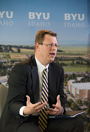 BYU-Idaho's new President, Clark G. Gilbert meets with the press. Marc Stevens opens up the press conference to the media for questions and answers.
