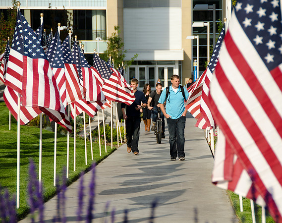 "Remembrance Field" Over 500 flags, each representing about 20 lives, were posted in the Central Quad at BYU-Idaho, each flag represent the civilians who perished in the attacks on September