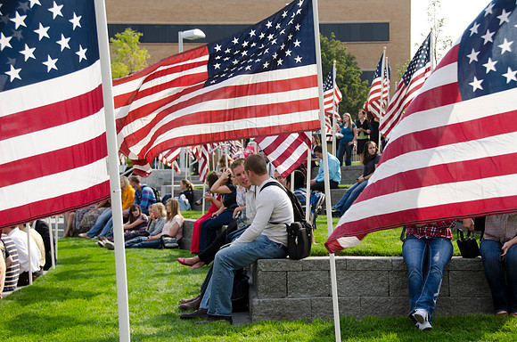 "Remembrance Field" Over 500 flags, each representing about 20 lives, were posted in the Central Quad at BYU-Idaho, each flag represent the civilians who perished in the attacks on September